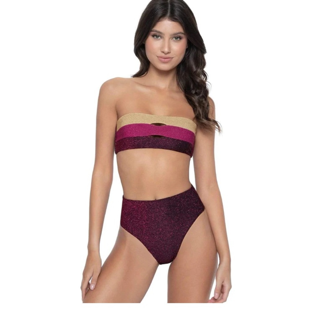NWT PilyQ Garnet Sparkle Hillary High Waist Bikini 👙D Cup/medium bottom.